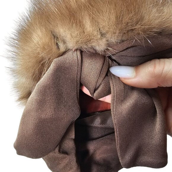 Vintage Mink Brown Pill box Fur Beret Hat with Bow O/S main image 7